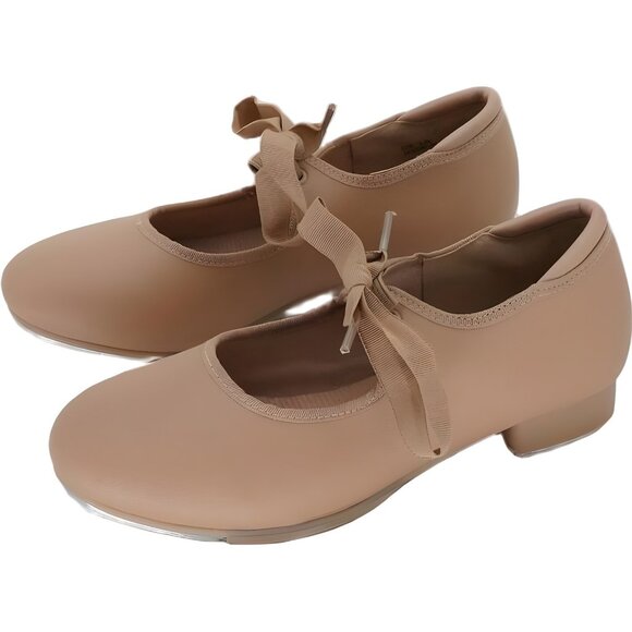 Linodes Ribbon Tie Tap Shoes Tan Girls US 3 - Picture 2 of 6